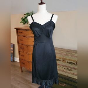 Vintage Black Nylon Slip/Dress Lace Trim 60s 70s, Coachella Anyone?